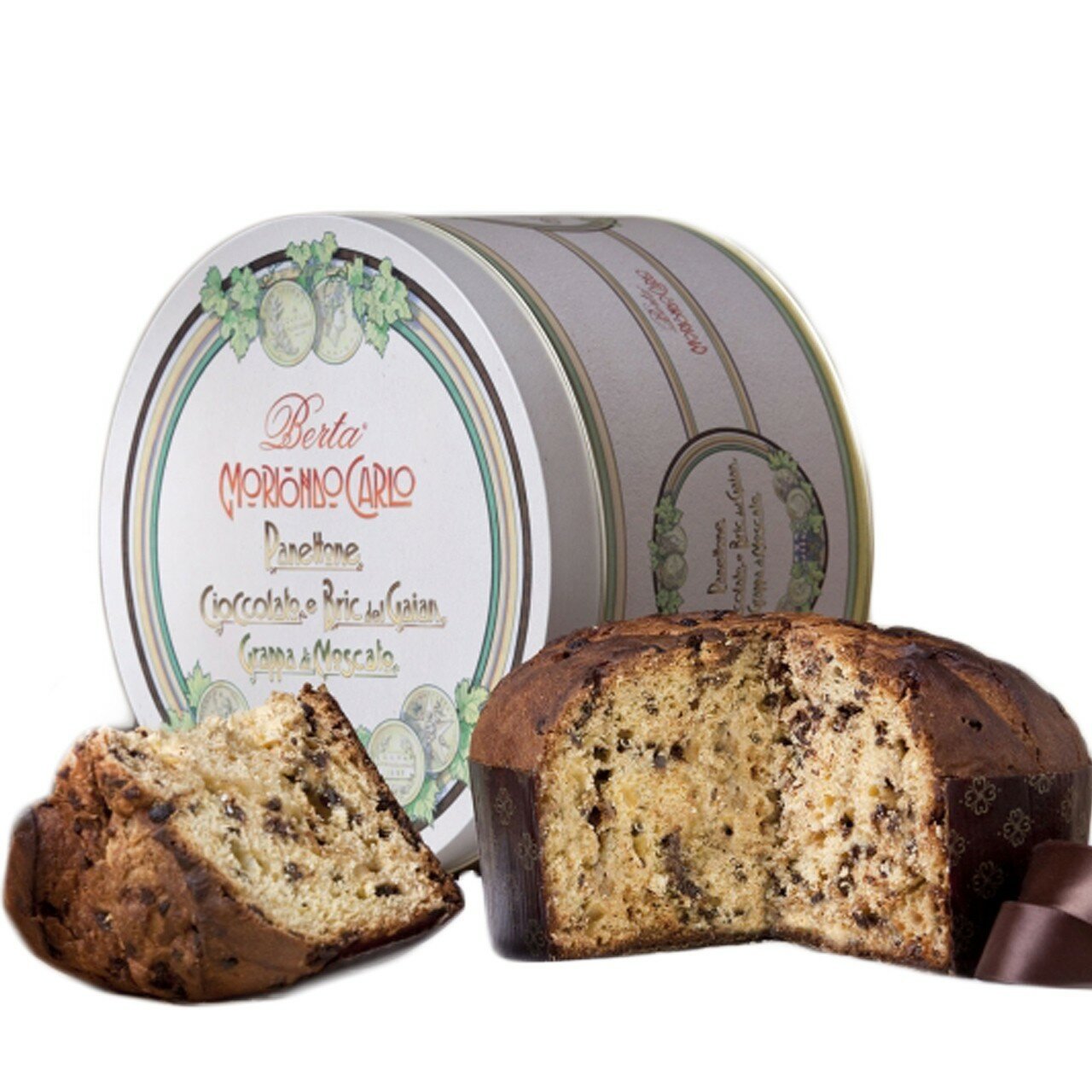 Panettone Cioccolato e Grappa Bric del Gaian in confezione regalo di latta Distilleria Berta